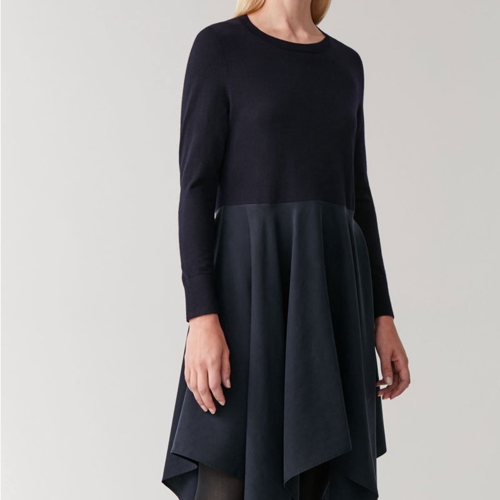 Dark Navy COS Wool Long Sleeve Dress